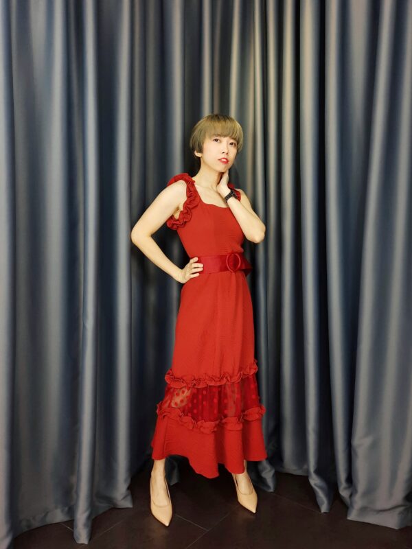 Texture Mesh Midi Belted Dress