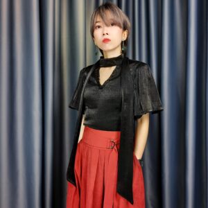 Glitter Texture Ribbon Neck Blouse